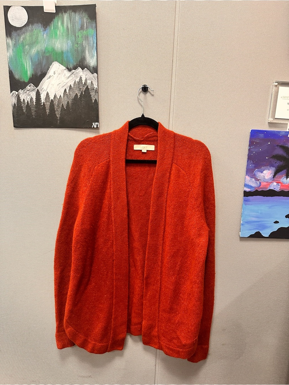 LOFT Open-Front Orange-Red Cardigan